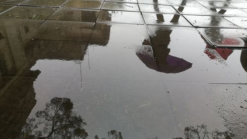Reflection of sky in puddle