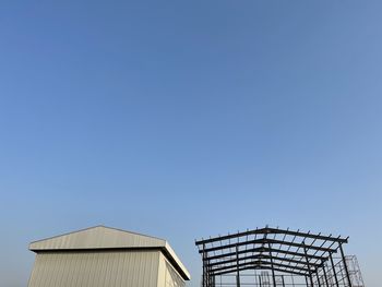 Low angle view of building against clear blue sky