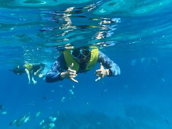 High angle view of swimming in sea