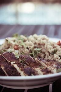 Close-up of meat in plate on table