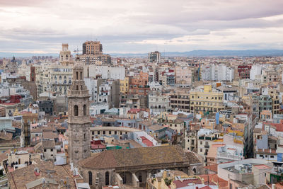 High angle view of buildings in city