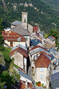 High angle view of buildings in town