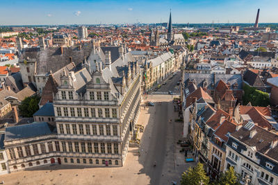 High angle view of buildings in city