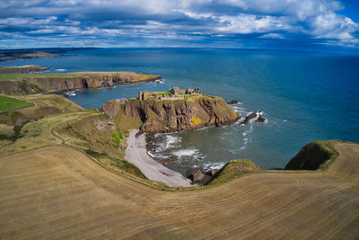 Dunnotar castle in stonhaven with aerial view
