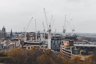 High angle view of buildings against sky in city