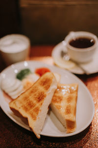 Close-up of breakfast on table