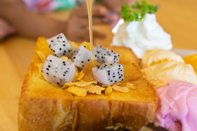 Close-up of dessert on table