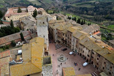 High angle view of buildings in old town