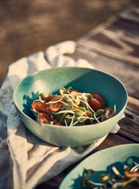 High angle view of vegetables in bowl on table