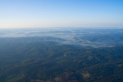 Aerial view of landscape against clear sky