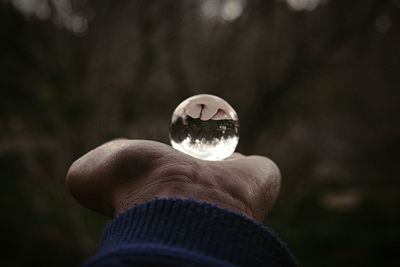 Close-up of hand holding crystal ball