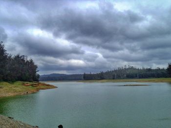 Scenic view of sea against cloudy sky