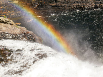 Scenic view of rainbow over river