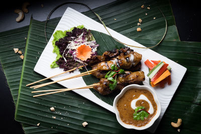 High angle view of food on table