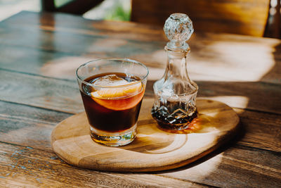 High angle view of drink on table