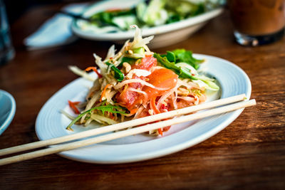 Close-up of salad in bowl on table