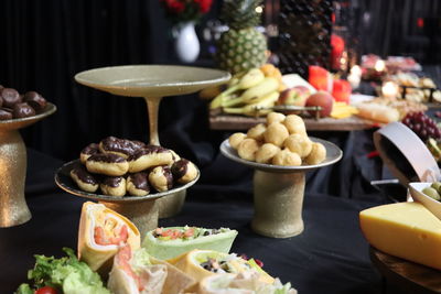 Close-up of fruits served on table