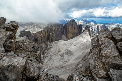 Panorama from piz boè in sella group alps dolomite, trentino, italy