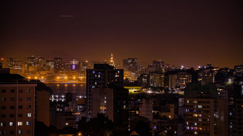 Long exposure urban night photography with buildings and lights in rio de janeiro, brazil