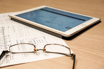 Close-up of smart phone on table