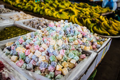 High angle view of food for sale