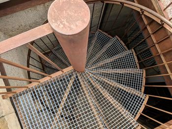 High angle view of spiral staircase in building