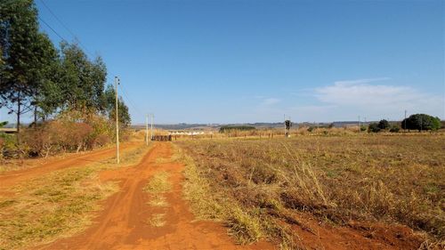 Scenic view of field against blue sky