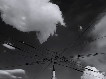 Low angle view of electricity pylon against sky