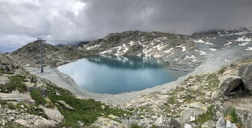 Panoramic view of snowcapped mountains against sky