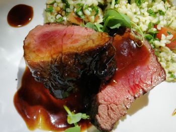 High angle view of meal served in plate