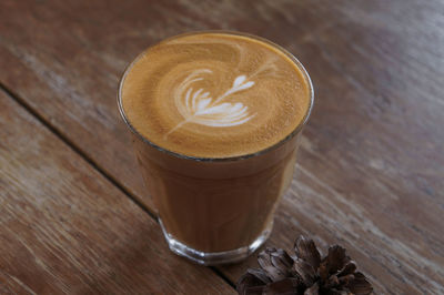 High angle view of coffee on table