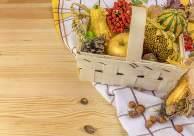 High angle view of fruits on table