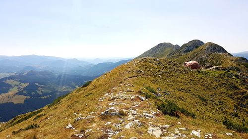 Scenic view of mountains against clear sky