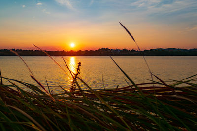 Scenic view of lake against sky during sunset