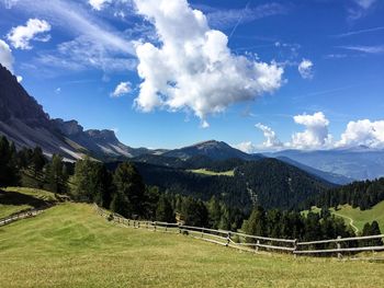 Scenic view of landscape and mountains against sky