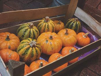 High angle view of pumpkins in market