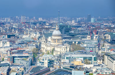 High angle view of buildings in city