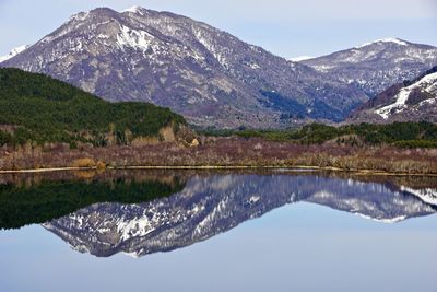 Reflection of mountains in lake against sky