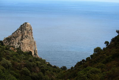 High angle view of rocks on sea