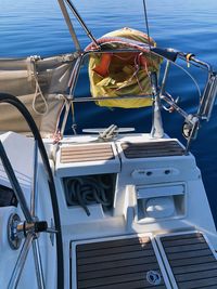 Low angle view of sailboat against sea