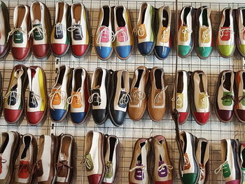 Full frame shot of shoes hanging