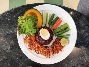 High angle view of meal served in plate