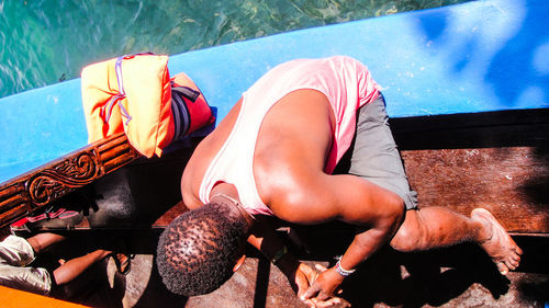 High angle view of man in boat