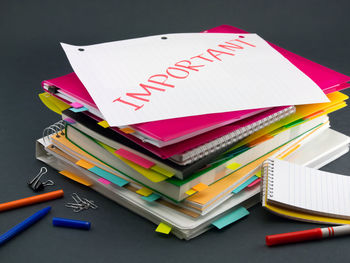 Close-up of books on table