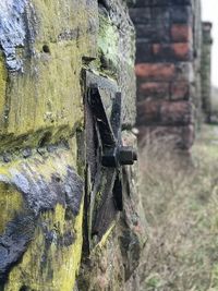 Close-up of old built structure