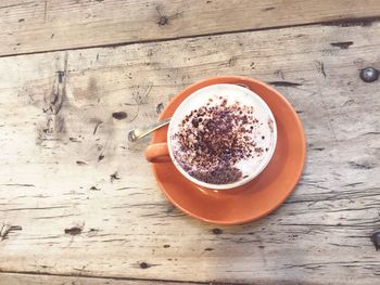 High angle view of coffee on table