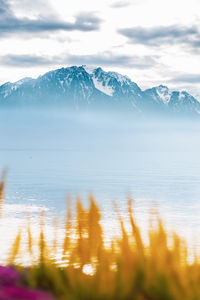 Scenic view of snowcapped mountains against sky