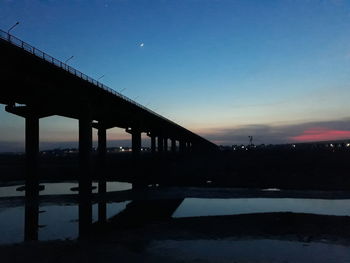 Bridge over river against sky at sunset