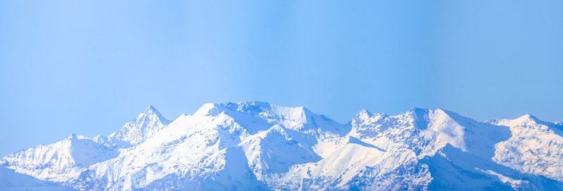 Scenic view of snow covered mountains