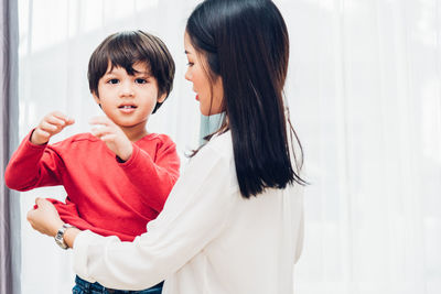 Side view of a girl in a mother